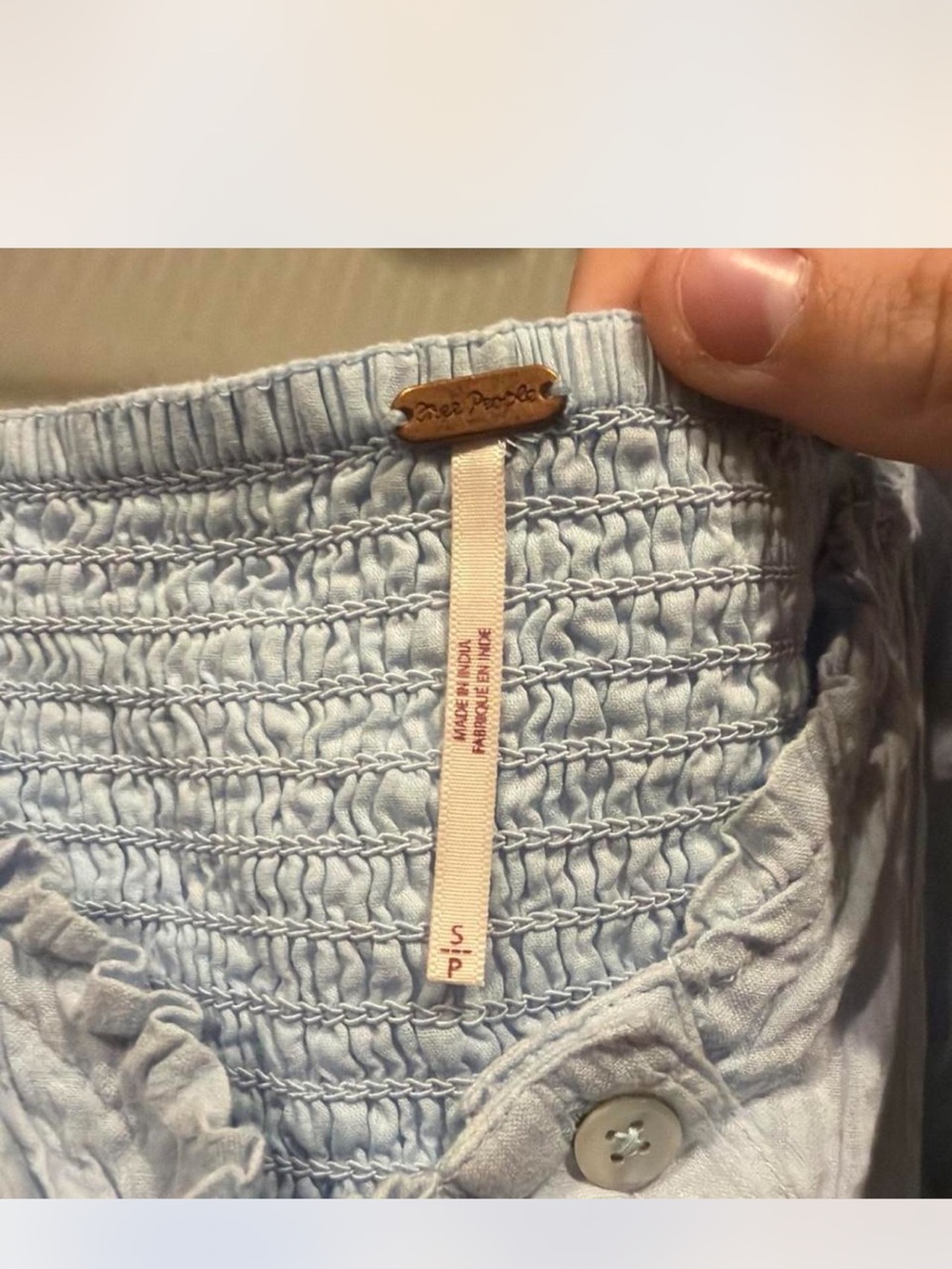 Free People Leave It To Me Babydoll Crop Square Neck Top Blue Tan size Small - Picture 7 of 7